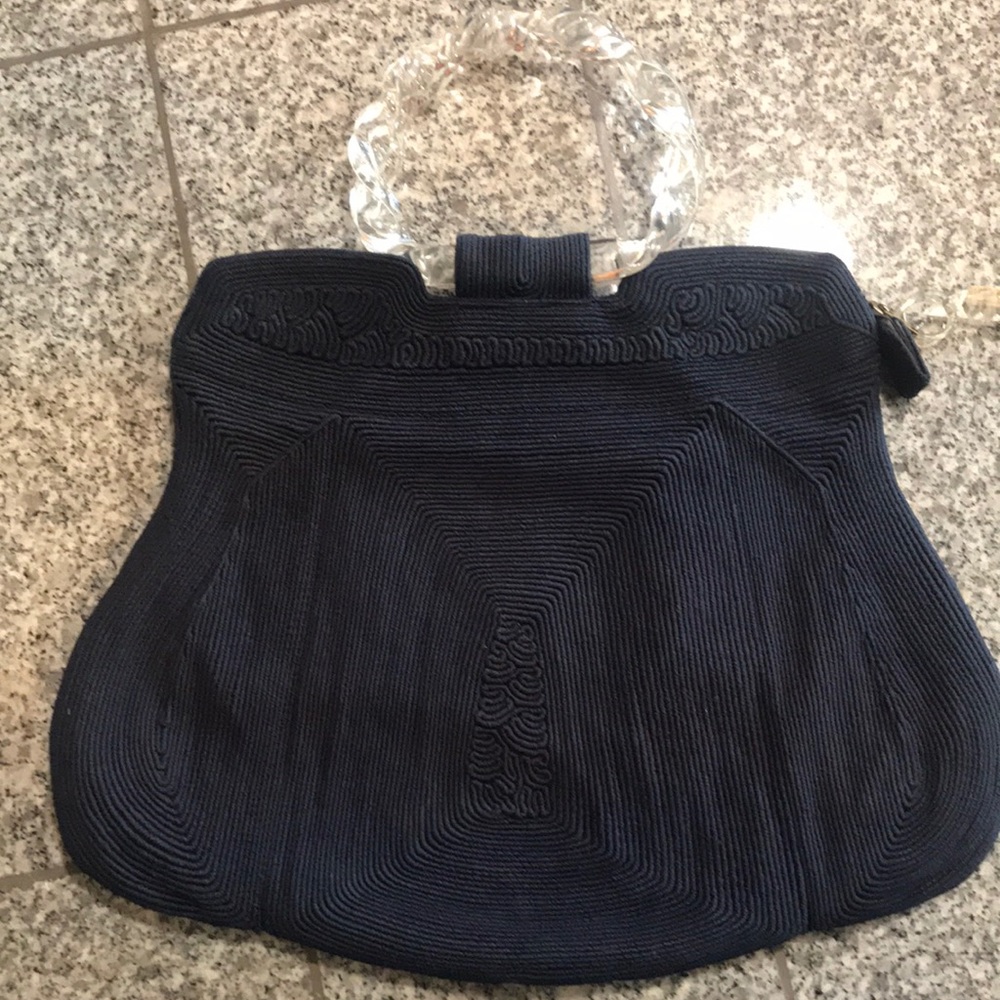 1930s genuine Corde navy handbag w/lucite handles